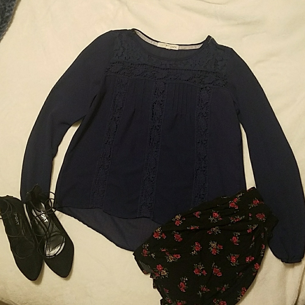 Navy Sheer Peasant Top